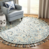 Blossom Collection Handmade Tassel Premium Wool Accent Rug Blue / Ivory
