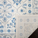 Damask Trellis Soft Area Rug, Light Grey / Blue