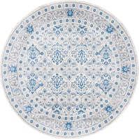 Oriental Damask Trellis Area Rug, Ivory Blue