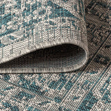 Rozetta Boho Medallion Textured Weave Indoor/Outdoor Gray/Teal Area Rug