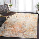 Madison Collection Modern Abstract Ivory / Orange Area Rug