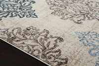 Damask Ivory Blue Brown Area Rugs