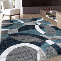 Blue Gray White Circles Soft Area Rug