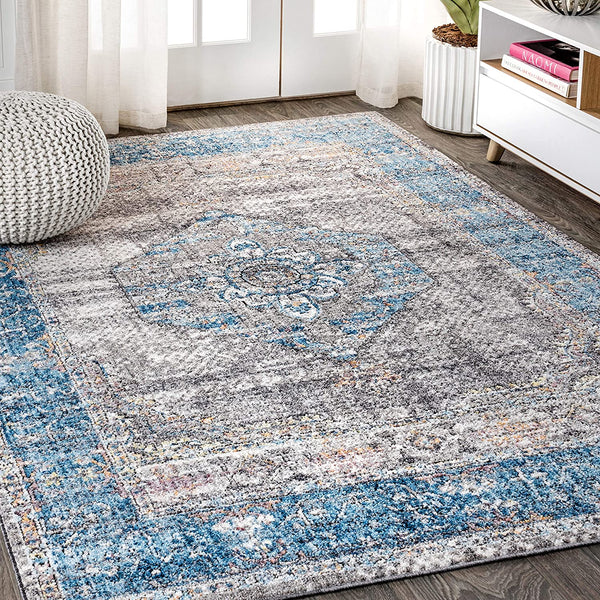 Anatolia Vintage Medallion Peacock Blue/Gray Soft Area Rug