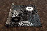 Contemporary Circles Gray/Grey Blue White Black Area Rug