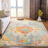 Boho Chic Oriental Medallion Distressed Area Rug, Orange Teal