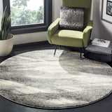 Modern Abstract Grey and Ivory Round Area Rug