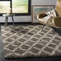 SAFAVIEH Hudson Shag Collection Moroccan Trellis Non-Shedding Grey / Ivory