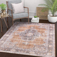 Mareva Machine Washable Rust Orange Vintage Oriental Medallion Rug