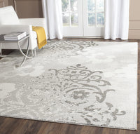 Silver and Ivory Contemporary Chic Damask Soft Area Rug