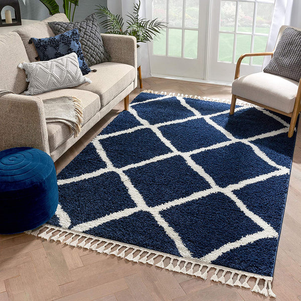 Celina Blue Moroccan Shag Diamond Trellis Pattern Area Rug