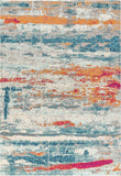 Contemporary Modern Abstract Brushstroke Cream/Blue Rug