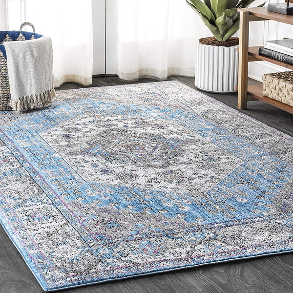 Kesan Vintage Medallion Blue Soft Area Rug