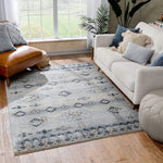 Elu Blue Vintage Stripes Pattern Area Rug