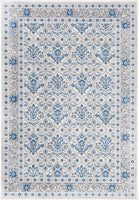 Oriental Damask Trellis Area Rug, Ivory Blue