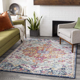 Traditional Medallion Orange/Navy Soft Area Rug