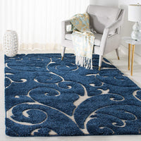 Premium Swirl Thick Plush  Dark Blue/Cream   Area Shag Rug