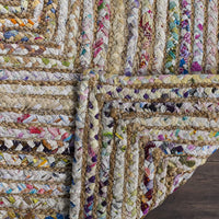 Handmade Boho Braided Jute Cotton Area Rug, Beige / Multi