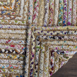 Handmade Boho Braided Jute Cotton Area Rug, Beige / Multi