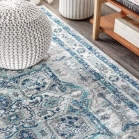 Modern Persian Vintage Medallion Light Grey/Blue Area Rug