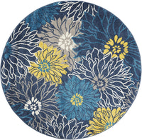 Floral Blue Grey Yellow Soft Area Rug