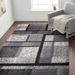 Geometric Pattern Gray Cozy Shag Area Rugs