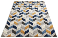 Mustard Yellow Blue Gray High Traffic Stain Resistant Chevron  Indoor Outdoor Area Rug