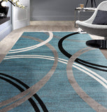 Contemporary Circles Pattern Light Blue Gray Soft Area Rugs