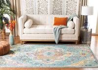 Boho Chic Oriental Medallion Distressed Teal Orange Area Rug