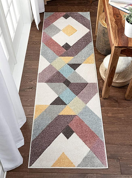Canna Soft Pastel Multi Color Triangle Boxes & Squares Geometric Runner Rug
