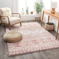 Tribal Diamond Stripes Pink Soft Shag Area Rug