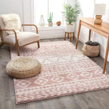 Tribal Diamond Stripes Pink Soft Shag Area Rug
