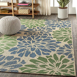 Zinnia Modern Floral Textured Weave Indoor/Outdoor Area Rug Navy/Aqua