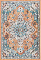 Boho Chic Medallion Distressed Soft Area Rug, Orange / Teal