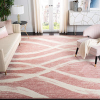 Modern Wave Distressed Soft Area Rug, Rose / Cream