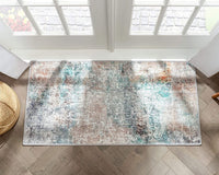 Light Blue Machine Washable Contemporary Abstract Distressed Soft Rug