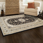 Traditional Design Ivory/Black Area Rug