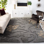 Grey and Beige Floral Shag Soft Pluah Area Rug