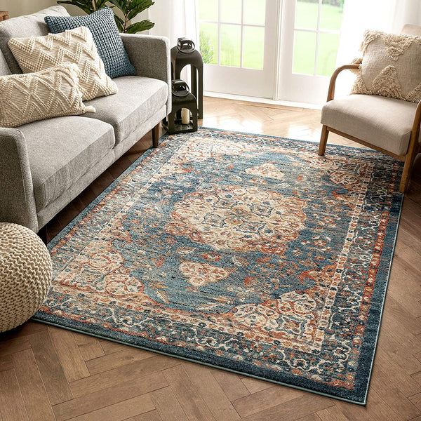 Marda Blue Tribal Medallion Area Rug