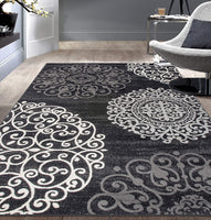 Contemporary Modern Floral Area Rug  Black