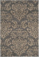 Damask Plush 1.2-inch Thick Shag Area Rug, Grey / Beige