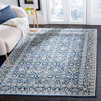 Oriental Damask Trellis Area Rug, Navy/light grey