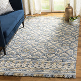 Blossom Collection BLM420A Handmade Fringe Premium Wool Area Rug, Light Beige / Blue