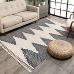 Ivory Dark Navy Blue Tribal Diamond Medallion Soft Area Rug