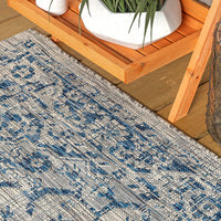 Rozetta Boho Medallion Textured Weave Indoor/Outdoor Gray/Navy