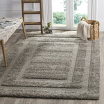 Grey Box Border Textured Thick Plush Shag Area Rug