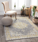 Mareva Machine Washable Yellow Vintage Oriental Medallion Area Rug