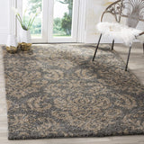 Damask Plush 1.2-inch Thick Shag Area Rug, Grey / Beige