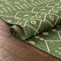 Nors Green Indoor/Outdoor Flat Weave Pile Nordic Lattice Pattern Area Rug