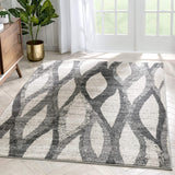 Pamplona Ivory & Grey Wavy Lines Abstract Geometric Pattern Area Rug